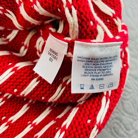 Lands End Sweater Mend Large Red Knit 1/4 Quarter Zip Nordic Fair Isle Cotton - Picture 5 of 10
